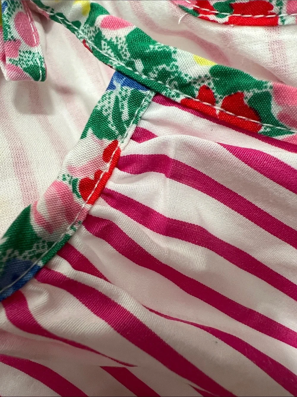 Ralph Lauren Fuchsia pink and white stripe cotton bubble romper floral trim 3 m